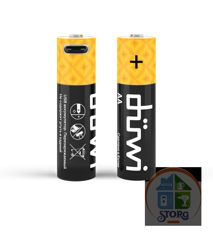 Аккумулятор USB-С, Li-ion, АА, 1,5В, 1800мАч, 2шт, кабель для зарядки, Duwi 62010 5