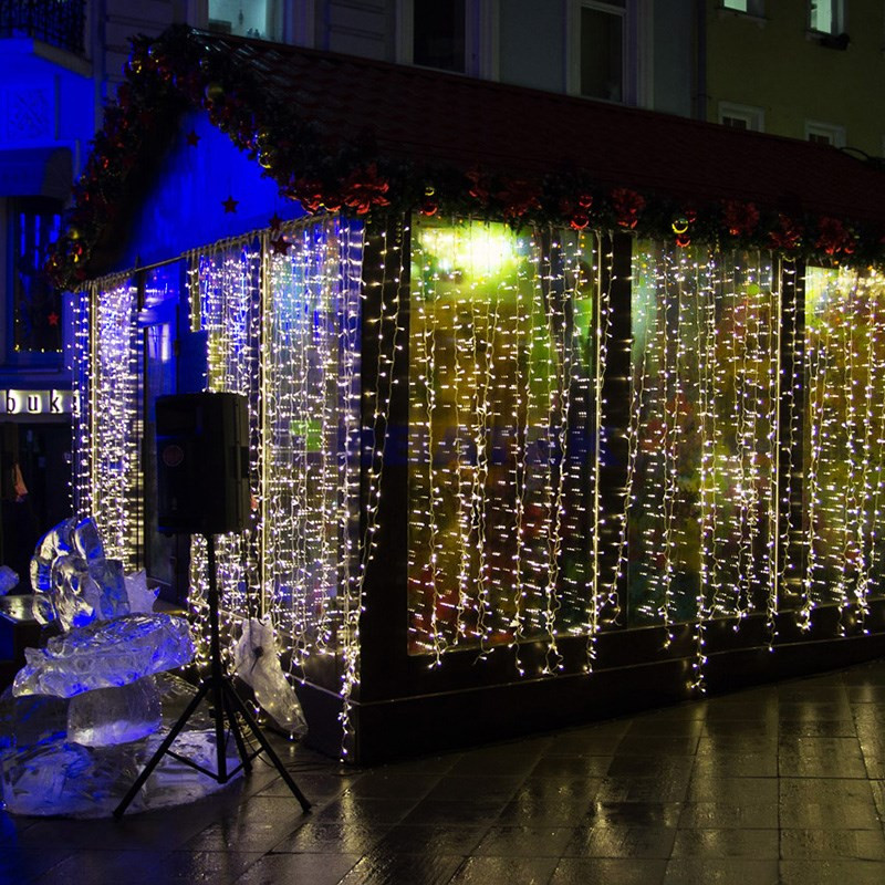 Гирлянда светодиодная уличная Шторка / Занавес S-TORG 3х2м LED ( жёлтый ) белый провод
