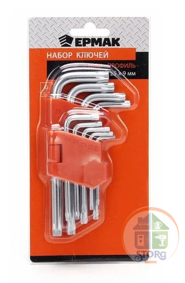 Набор ключей TORX-профиль ЕРМАК, 9 предметов, 50х3мм-125х9мм Набор ключей TORX-профиль ЕРМАК, 9 предметов, 50х3мм-125х9мм
