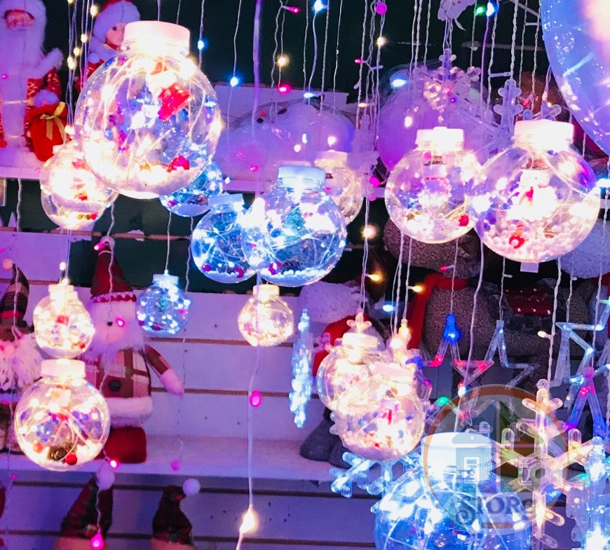 Гирлянда РОСА Бахрома-шарики уличная / комнатна  CURTAIN LIGHT 3м-10 LED шаров фиолетовая (снеговик)