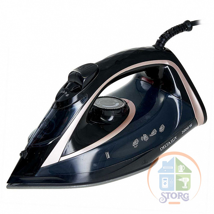 Утюг DELTA LUX DE-3001, черный с бронзовым, 2000 Вт, КЕРАМИКА, САМООЧИСТКА,ПАРОВОЙ УДАР, 320мл(10)