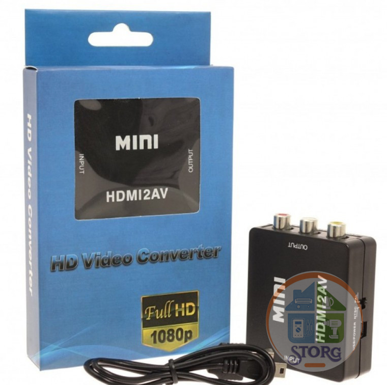 Адаптер Mini HDMI2AV 1080p Converter to 3 rca (black)