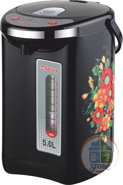 Термопот SAKURA SA-315BF (Черный; Объем 5л; Мощность 750Вт; Насос ручной/автом; Подд.темпер; Металл)
