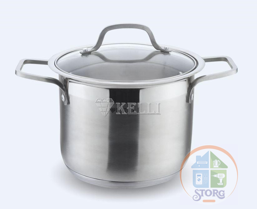 Кастрюля KELLI KL-4228 (Диаметр 28см; Объем 20л; 3-х слойное капсульное дно; Нержавеющая сталь)