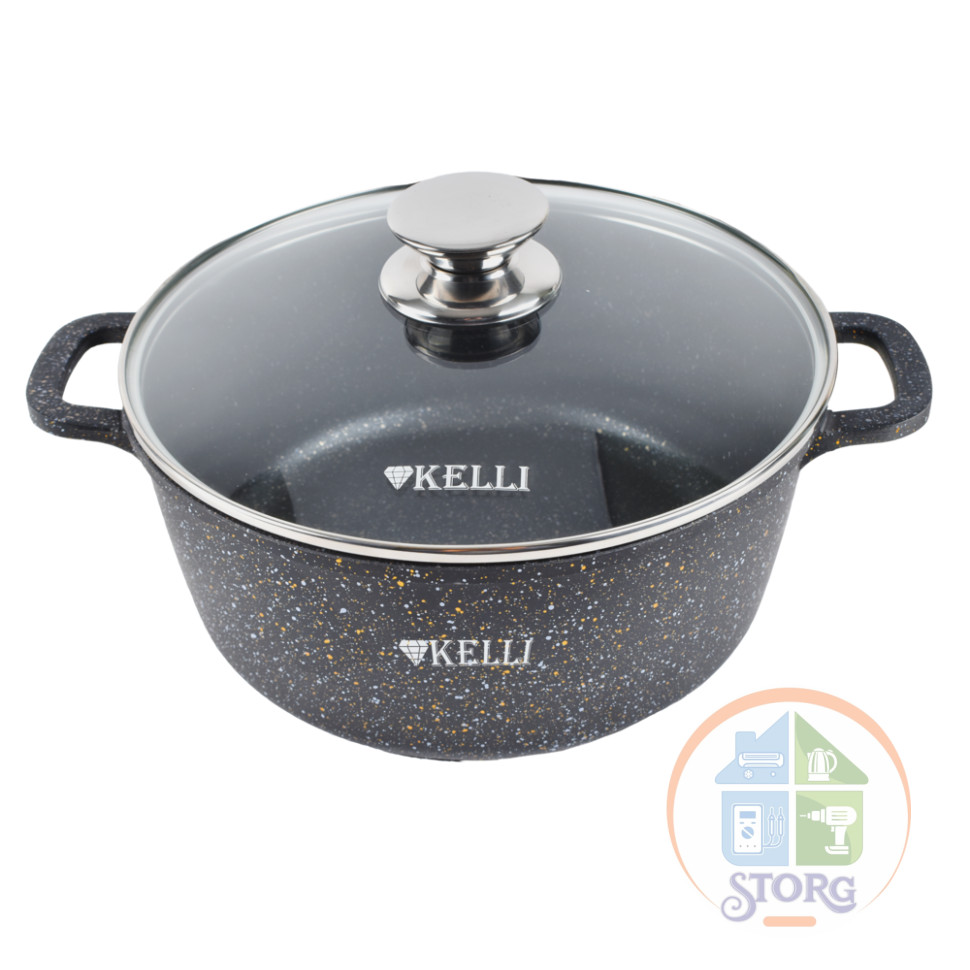 Кастрюля KELLI KL-4092-24, 5.5л, d-24см, алюминий, антипригарное покрытие