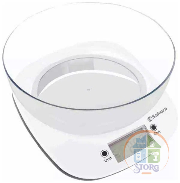 Весы кухонные с чашей SAKURA SA-6078W, 7кг, белый, резиновые ножки