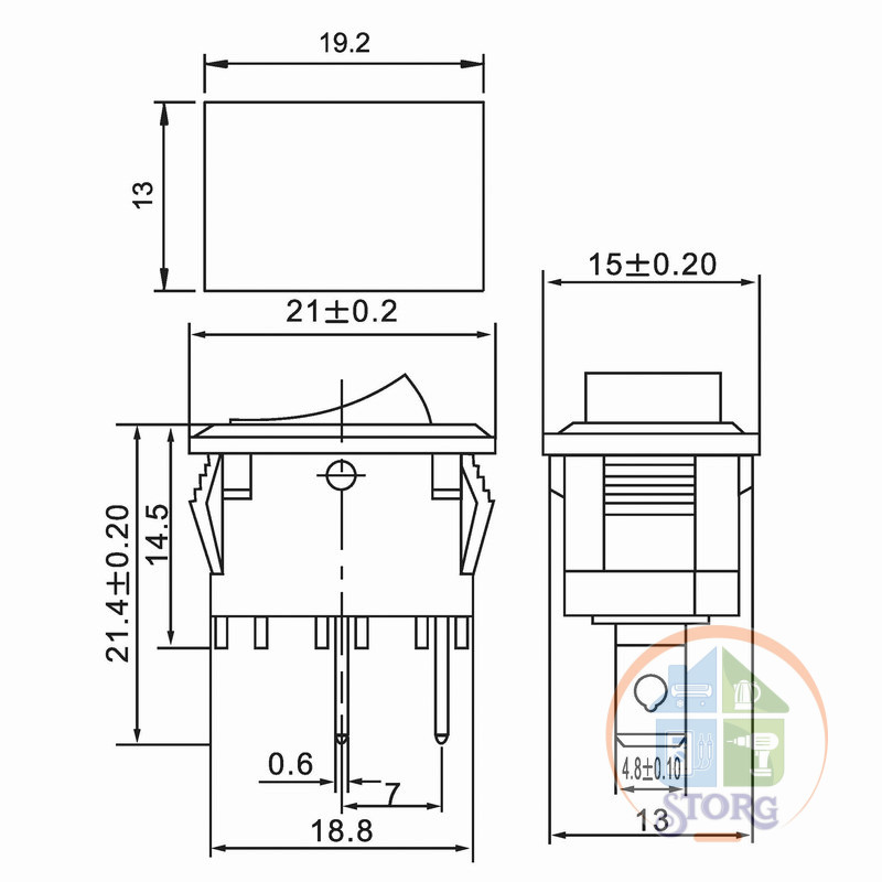 Выключатель клавишный 250V 6А (2с) ON-OFF серый Mini (RWB-201, SC-768) REXANT