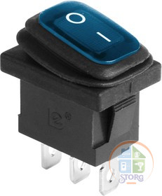 Выключатель клавишный 250V 6А (3с) ON-OFF синий  с подсветкой  Mini ВЛАГОЗАЩИТА (KCD1-201-4W) REXANT