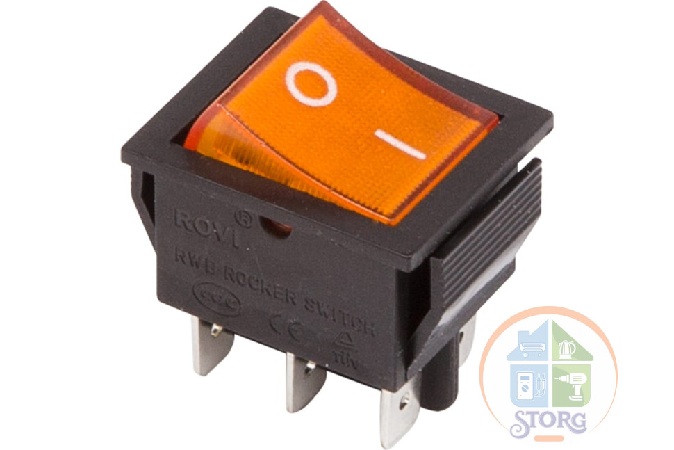 Переключатель клавишный 250V 15А (6с) ON-ON желтый с подсветкой (RWB-506, SC-767) REXANT