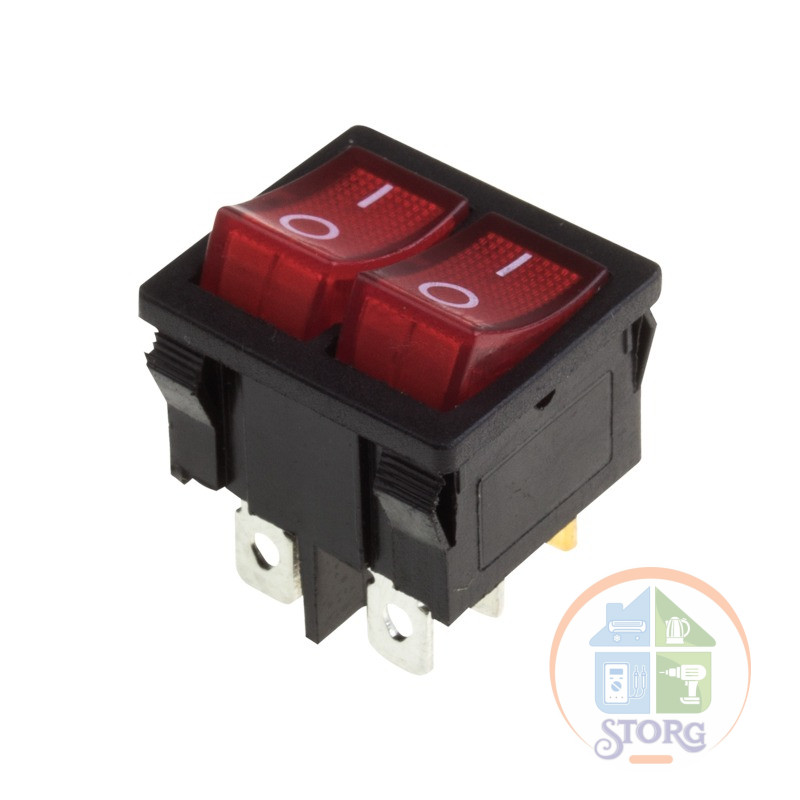 Выключатель клавишный 250V 6А (6с) ON-OFF красный с подсветкой ДВОЙНОЙ Mini (RWB-305) REXANT