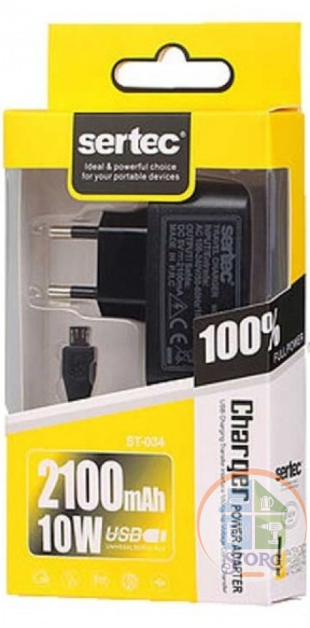СЗУ SerteC ST-34 5V2.1А + кабель MicroUSB черный