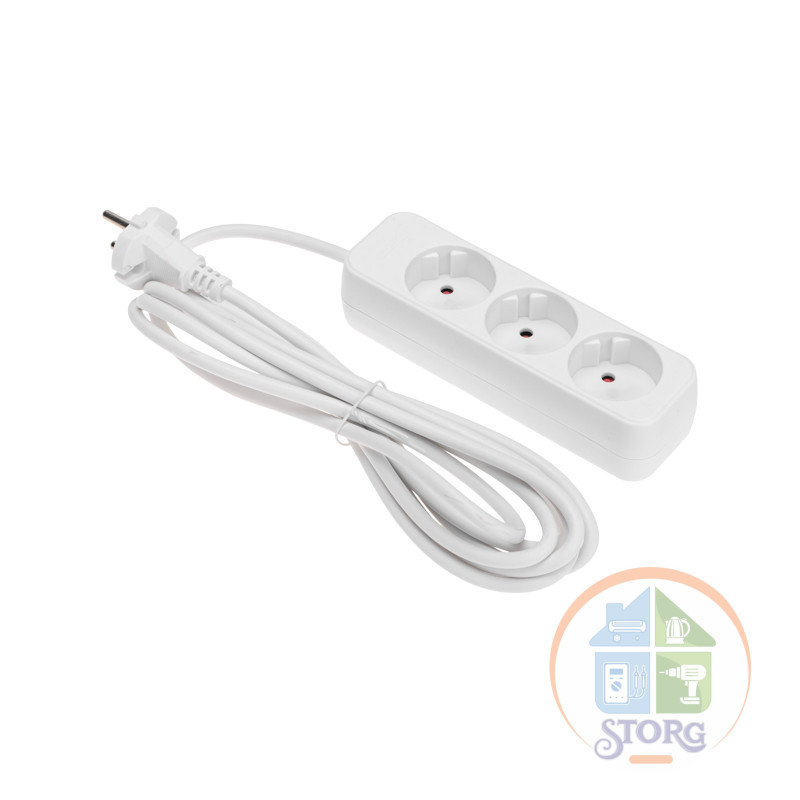 Удлинитель STANDARD 3 гнезда, 3м, 2х1,0мм, б/з, белый REXANT