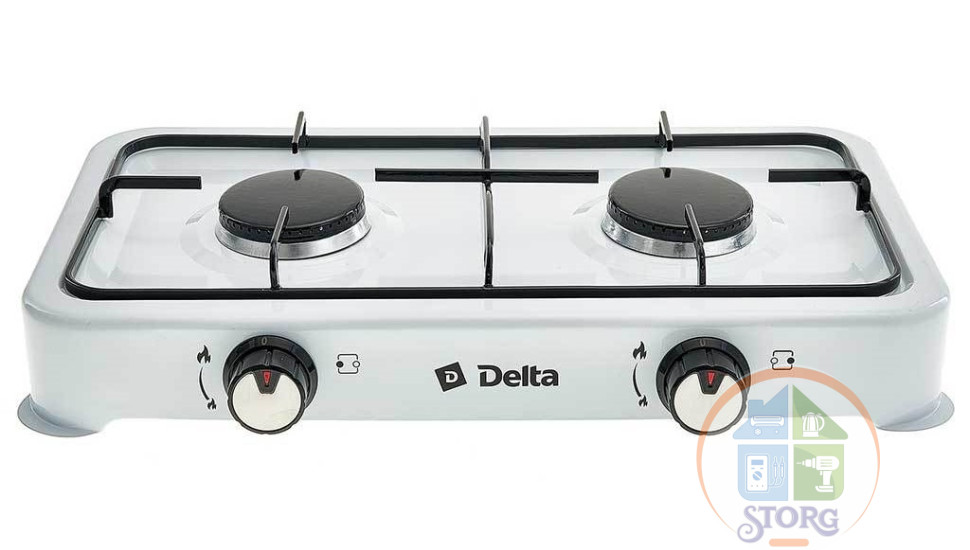 Плита газовая DELTA D-2206, белый, 2-конфорочная, эмалированная сталь, баллоный газ