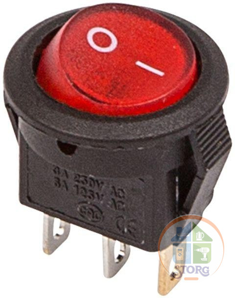 Выключатель клавишный круглый 250V 3А (3с) ON-OFF красный с подсветкой Micro (RWB-106, SC-214) REXANT