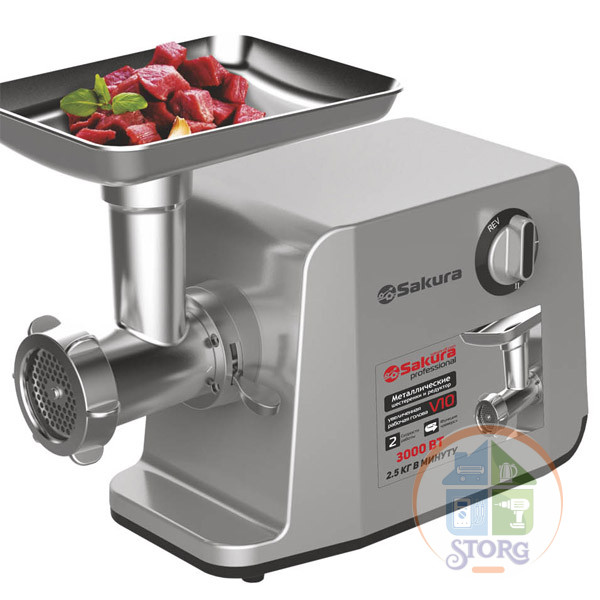 Мясорубка электрическая SAKURA SA-6426 Professional, 3000Вт, реверс, 2 скорости, насадки Мясорубка электрическая SAKURA SA-6426 Professional, 3000Вт, реверс, 2 скорости, насадки