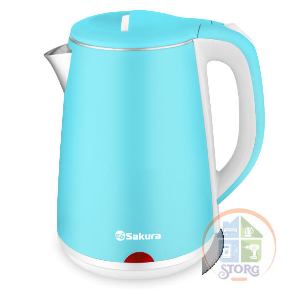 Чайник электрический SAKURA SA-2150WBL (Голубой/Белый; Объем 2.2л; Мощность 1800Вт; Нерж.сталь;Диск)