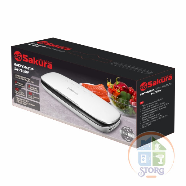 Вакууматор SAKURA SA-7900W 130 Вт белый,2 режима управления, 3 режима вакуумирования Вакууматор SAKURA SA-7900W 130 Вт белый,2 режима управления, 3 режима вакуумирования