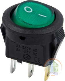 Выключатель клавишный круглый 250V 3А (3с) ON-OFF зеленый с подсветкой Micro (RWB-106, SC-214) REXANT