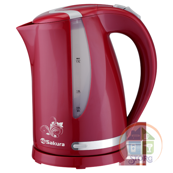 Чайник электрический SAKURA SA-2318RG (Красный/Серый;Объем 1.7л;Мощность 2200Вт;Пластиковый;Диск)