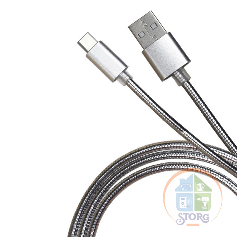 Кабель S-TORG USB M2 Металлический Lightning 1000mm Silver