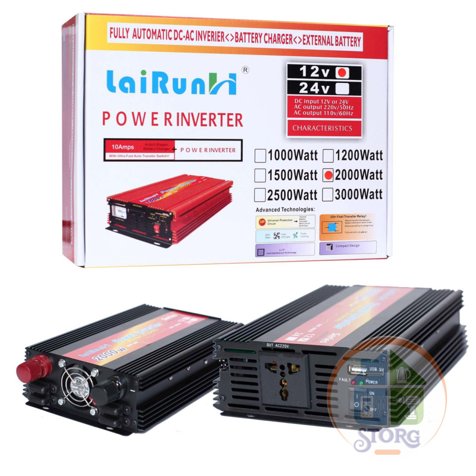Автомобильный инвертор преобразователь 12V>>220V 2000W