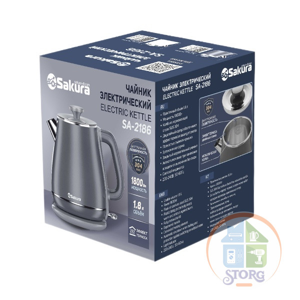 Чайник электрический SAKURA SA-2186W Объем 1.8 л, 1500-1800 Вт, дисковый нагревательный элемент, двухслойный корпус: нержавеющая сталь Чайник электрический SAKURA SA-2186W Объем 1.8 л, 1500-1800 Вт, дисковый нагревательный элемент, двухслойный корпус: нержавеющая сталь