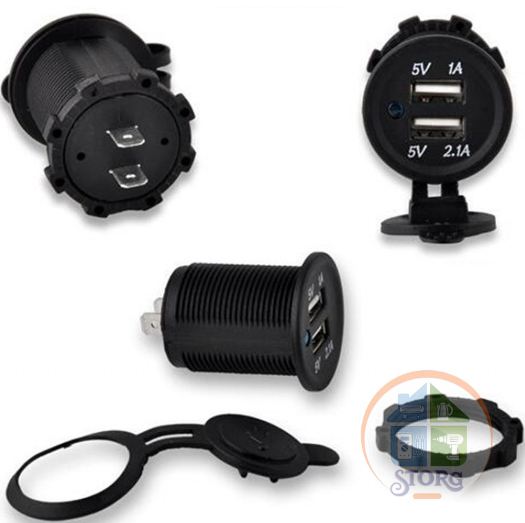 Разъем Usb в авто (врезные) 12V-24V 2USB SKU-A (Круглый) 3.1A