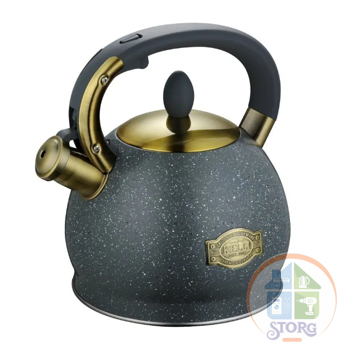 Чайник металлический на газ KELLI KL-4555 (Серый мр,Объем 3л; Нерж.сталь; Теплоемкое капсульное дно)