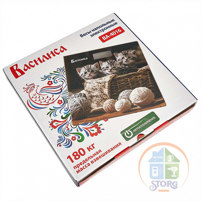 Весы напольные ВАСИЛИСА ВА-4016 "Три кота", 180 кг, 26х26см, автоотключение
