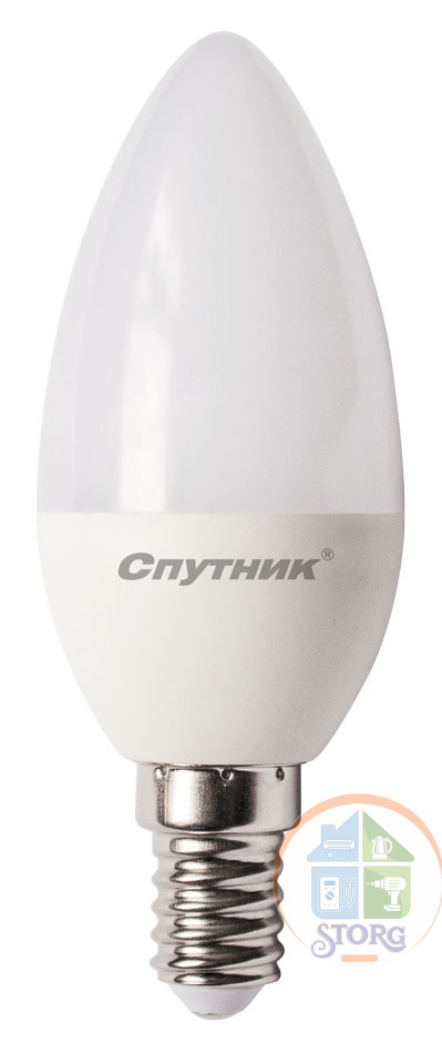 Cветодиодная лампа Свеча LED C37 8W/6000K/E14, Спутник, холодный белый