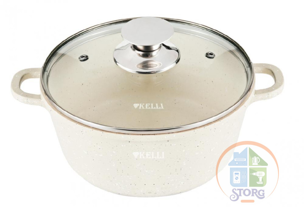 Кастрюля с гранитным покрытием KELLI KL-4714-24,  4,5л, d-24см, алюминий, индукц.дно