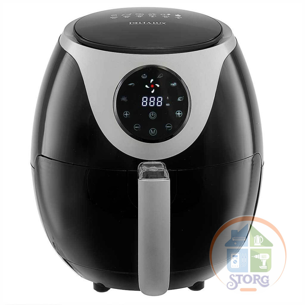 Мультипечь Аэрогриль DELTA LUX DE-6103, черный, LED-ДИСПЛЕЙ, чаша 3.2л, корзина 2.6 л