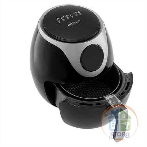 Мультипечь Аэрогриль DELTA LUX DE-6103, черный, LED-ДИСПЛЕЙ, чаша 3.2л, корзина 2.6 л